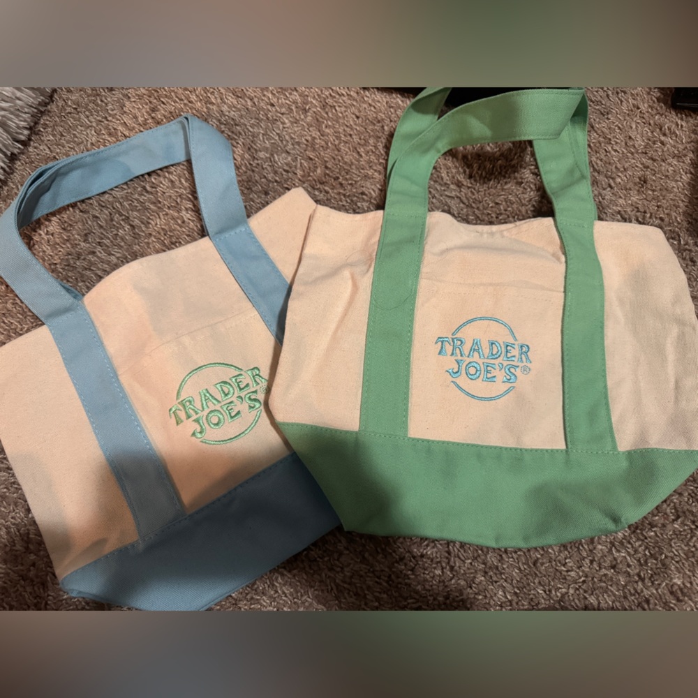 Trader Joe's Canvas Tote Bags - Green and Light Blue